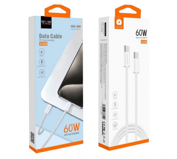 Кабель Type-C - Type-C WUW X200 1.0m PD+PPS 60W (для iPhone 15 и Samsung/Huawei) Нейлон Белый#2118371