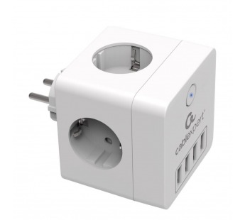 Сетевой фильтр в розетку Cablexpert Cube 4 розетки 16А, 3.5кВт, 4гн.USB, белый#2090343