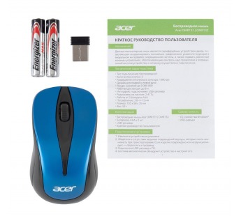 Мышь Acer OMR132 синий/черный оптическая (1000dpi) беспроводная USB для ноутбука (2but) [12.12], шт#1955213