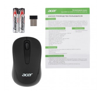 Мышь Acer OMR133 черный оптическая (1000dpi) беспроводная USB для ноутбука (2but) [16.12], шт#1956793