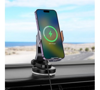 Держатель автомобильный Hoco гравитационный+беспроводная зарядка HW8 лобовое стекло, приборн(225033)#1960028