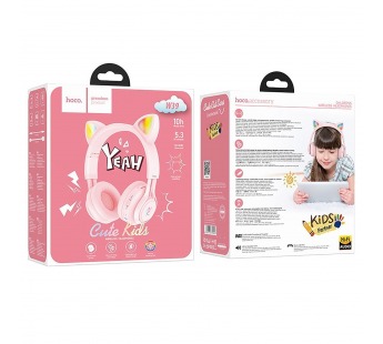 Bluetooth-наушники полноразмерные Hoco W39 Cat ear kids BT (повр. уп.) (pink) (227700)#1959958