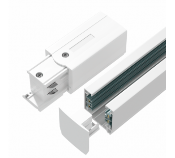 Трековый шинопровод 3-фазный, токоподвод и заглушка в комплекте, 2 метра (белый), шт#2060155