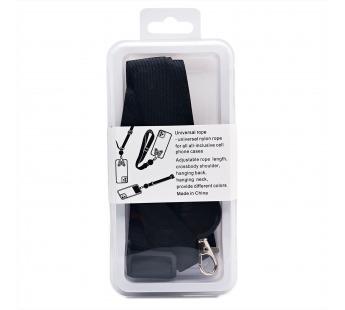 Шнурок текстильный на шею с карабином (плоский широкий) (black) (225720)#2017592
