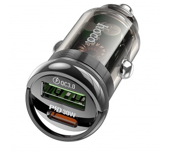 Адаптер Автомобильный Hoco Z53A Vision PD30W+QC3.0 (transparent black) (225395)#1966584