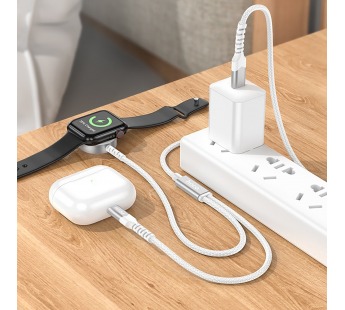 Кабель зарядки Hoco CW54 2-in-1 (Lightning+iWatch) 20W 120см 3A  (white) (225392)#1966618