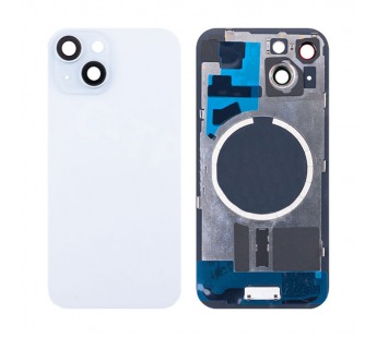 Задняя крышка для iPhone 15 в сборе со стеклом камеры Голубой (стекло, MagSafe, логотип) - Премиум#1989666