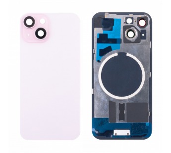 Задняя крышка для iPhone 15 (A3090) в сборе со стеклом камеры Розовый (стекло, монолит, MagSafe, логотип) - Премиум#2069925