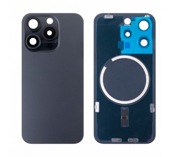 Задняя крышка для iPhone 15 Pro (A3102) в сборе со стеклом камеры Черный (стекло, монолит, MagSafe, логотип) - Премиум#2069908