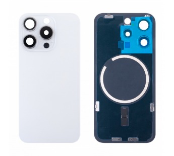 Задняя крышка для iPhone 15 Pro (A3102) в сборе со стеклом камеры Белый (стекло, монолит, MagSafe, логотип) - Премиум#2069904