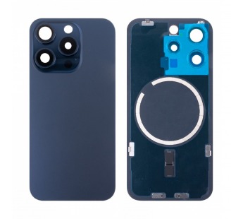 Задняя крышка для iPhone 15 Pro (A3102) в сборе со стеклом камеры Синий (стекло, монолит, MagSafe, логотип) - Премиум#2069900