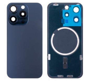 Задняя крышка для iPhone 15 Pro (A3102) в сборе со стеклом камеры Синий (стекло, монолит, MagSafe, логотип) - Премиум#2137433