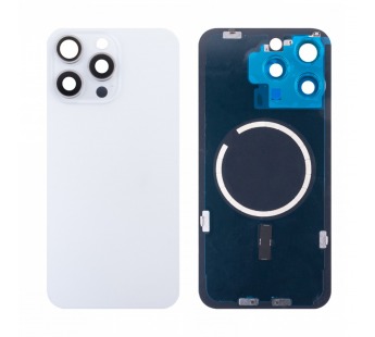 Задняя крышка для iPhone 15 Pro Max (A3106) в сборе со стеклом камеры Белый (стекло, монолит, MagSafe, логотип) - Премиум#2069899