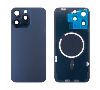 Задняя крышка для iPhone 15 Pro Max (A3106) в сборе со стеклом камеры Синий (стекло, монолит, MagSafe, логотип) - Премиум#2069894