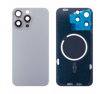 Задняя крышка для iPhone 15 Pro Max в сборе со стеклом камеры Серый (стекло, MagSafe, логотип) - Премиум#2069892