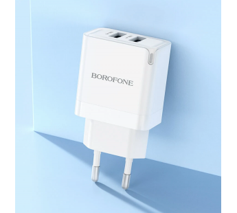 Адаптер Сетевой Borofone BN15 Strong 2USB 2,1A/10,5W (white) (225512)#1964605