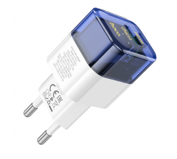 Адаптер Сетевой Hoco C131a USB/Type-C 30W (transparent blue) (222415)#1964744