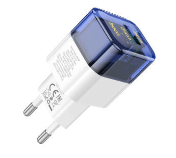 Адаптер Сетевой Hoco C131a USB/Type-C 30W (transparent blue)#1964744