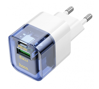 Адаптер Сетевой Hoco C131a USB/Type-C 30W (transparent blue) (222415)#1964745
