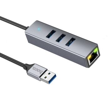Адаптер-Хаб Hoco HB34 (USB to USB3.0*3+RJ45), серый#1966447