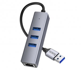Адаптер-Хаб Hoco HB34 (USB to USB3.0*3+RJ45), серый#1966448