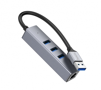 Адаптер-Хаб Hoco HB34 (USB to USB3.0*3+RJ45), серый#1966449