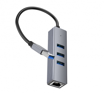 Адаптер-Хаб Hoco HB34 (USB to USB3.0*3+RJ45), серый#1966450