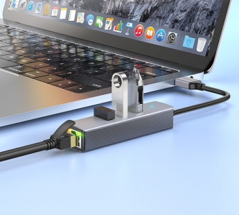 Адаптер-Хаб Hoco HB34 (USB to USB3.0*3+RJ45), серый#1966452