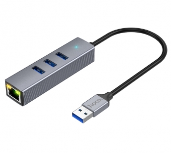 Адаптер-Хаб Hoco HB34 (USB to USB3.0*3+RJ45), серый#1966454