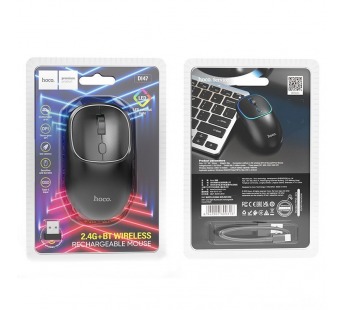 Мышь беспроводная HOCO DI47, Bluetooth, аккумулятор, подсветка (черный) беззвучная#1966802