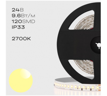 Светодиодная лента RoRi 1CH 120LED 24В 9.6Вт SMD2835 CRI90 2700K (катушка 5 м), м#1967356