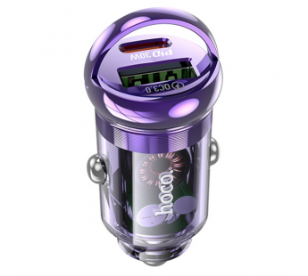 Адаптер Автомобильный Hoco Z53A Vision PD30W+QC3.0 (transparent purple) (225396)#1970974