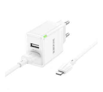 Адаптер Сетевой с кабелем Borofone BN15 Strong 2USB 2,1A/10,5W (USB/Lightning) (white) (225513)#1985874