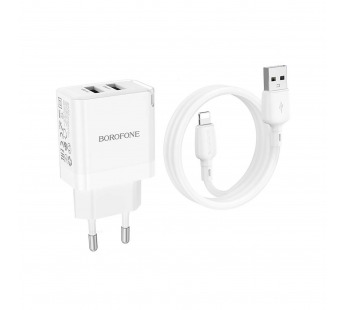 Адаптер Сетевой с кабелем Borofone BN15 Strong 2USB 2,1A/10,5W (USB/Lightning) (white) (225513)#1985875