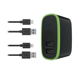 Адаптер Сетевой с кабелем budi M8J056E (повр. уп.) 2USB 2,4A/10W (Lightning/Micro USB) (blac(223468)#2035705