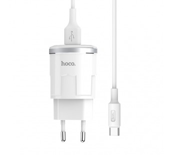 Адаптер Сетевой с кабелем Hoco C37A (повр. уп.) USB 2,4A/10W (USB/Type-C) (white) (223461)#1970630