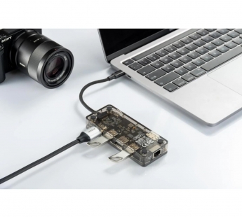 Адаптер-хаб XO HUB016 7в1 (USB3.0+2*USB2.0+HDMI+Type-С+RJ45+VGA), серый#1973803