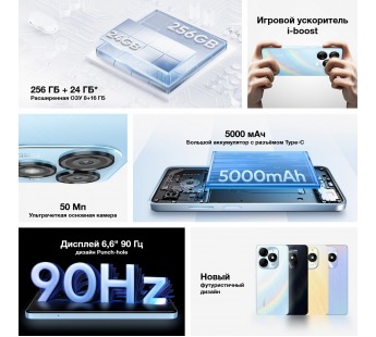 Смартфон Itel P55 8Gb/256Gb Aurora Blue (6,6"/50МП/4G/5000mAh)#1975428