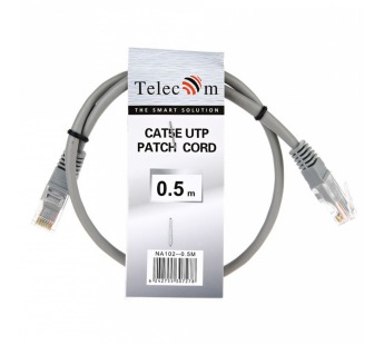 Патч-корд литой TELECOM UTP Кат. 5е, серый, 0.5 м#2108281