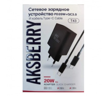 Сетевое ЗУ AKSBERRY T43 + кабель Type C (PD/20W/QC 3.0) черное#2038383