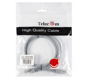 Патч-корд литой TELECOM UTP Кат. 5е, серый, 1 м#2108352