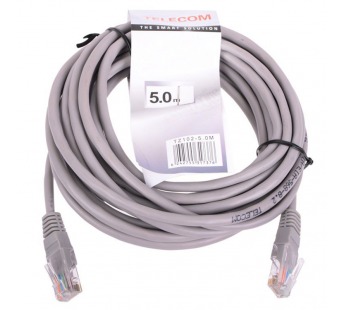 Патч-корд литой TELECOM UTP Кат. 5е, серый, 5 м#2109063