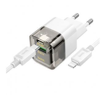 СЗУ HOCO C131A Platinum (1-USB 18W/1-Type-C 30W,PD) + Lightning кабель (1м) (белый)#1977389