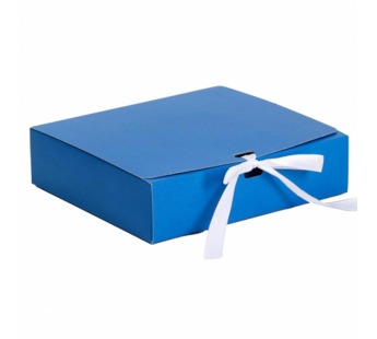 Коробка подарочная картон 200*180*50мм прям/синяя складная с бантиком 1/150шт#1978894