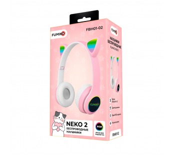 Полноразмерные беспроводные наушники FUMIKO NEKO V2 "Кошачьи уши" (8ч/400 mAh/Bluetooth/AUX) розовые#2012582