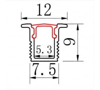 Профиль врезной, световая линия 7 мм, L=2 м, черный (12х9.0), м#2002715