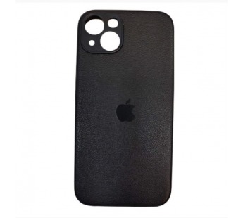 Чехол силиконовый iPhone 14 Plus кожа с лого черный#1994554