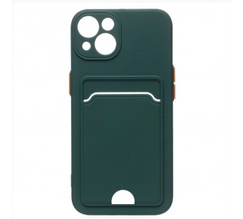 Чехол силиконовый iPhone 15 матовый цветной с визитницей темно-зеленый#1989335