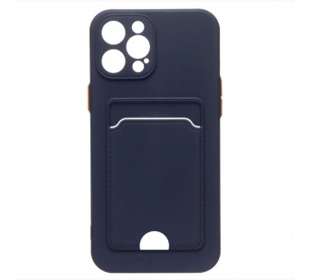 Чехол силиконовый iPhone 15 Pro Max матовый цветной с визитницей темно-синий#1989332