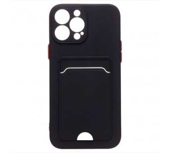 Чехол силиконовый iPhone 15 Pro Max матовый цветной с визитницей черный#1989331